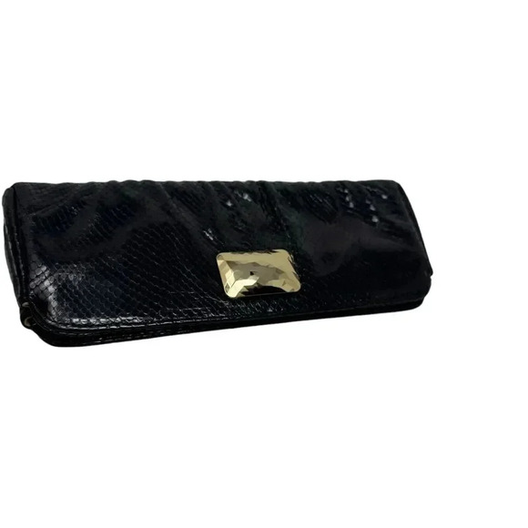 Michelle Fantaci for Lauren Merkin Black Snakeskin Leather Clutch Handbag - Picture 3 of 13